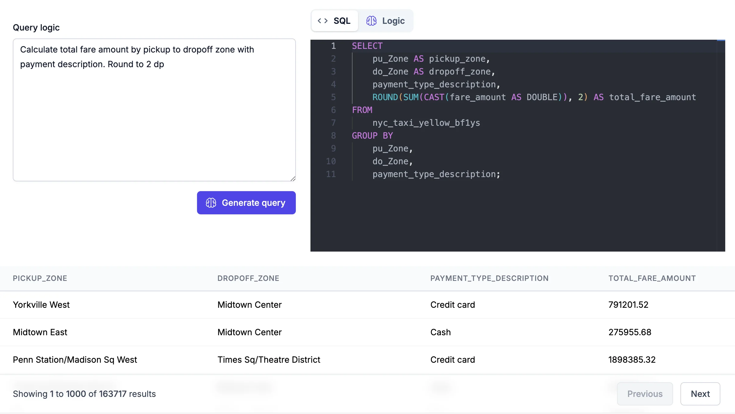 Natural-language query typed into Subsec and results displayed instantly as insights